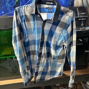 Express Men's Casual Blue Checkered Shirt